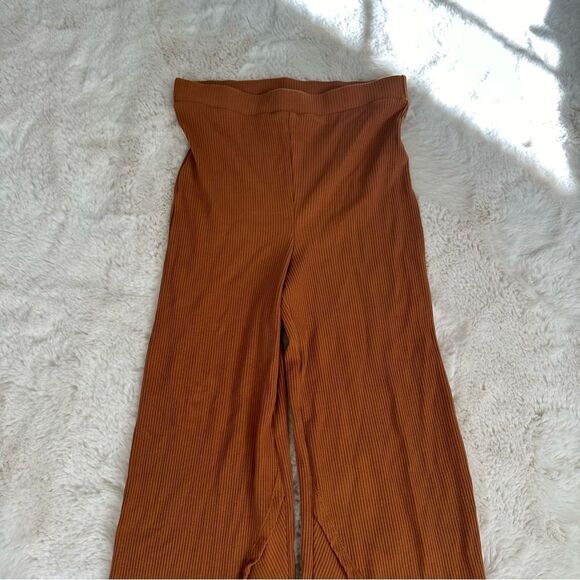 Free People FP Beach orange yellow flare yoga pants with ribbing and slit - Picture 3 of 8